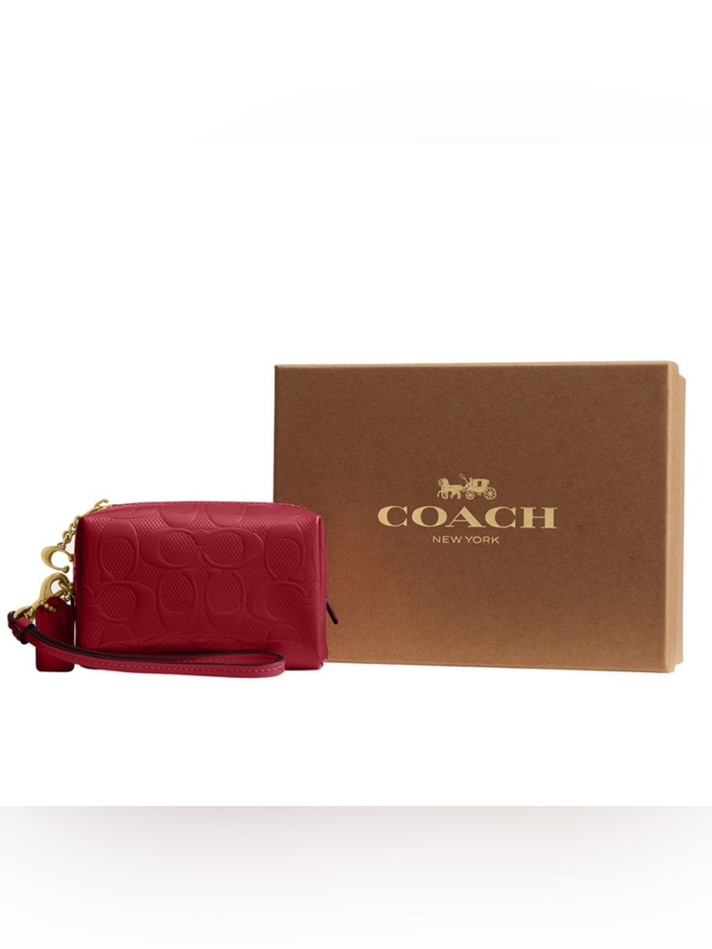 NWT🎁Coach Boxed Essential Mini Patent Signature Cosmetic Pouch CCD43B Enamel Red - Picture 5 of 7